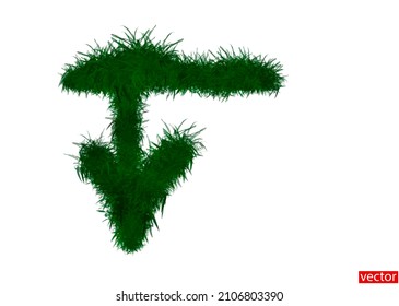 Arrow down is isolated on a white background. Green arrow. 3D illustration. Arrow with grass texture. Ecolabel