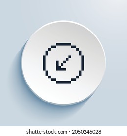arrow down left circle pixel art icon design. Button style circle shape isolated on white background. Vector illustration