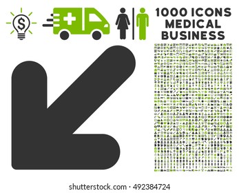 Arrow Down Left icon with 1000 medical business eco green and gray vector pictographs. Set style is flat bicolor symbols, white background.