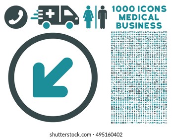 Arrow Down Left icon with 1000 medical commerce soft blue vector pictograms. Set style is flat bicolor symbols, white background.