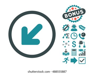 Arrow Down Left icon with bonus clip art. Vector illustration style is flat iconic bicolor symbols, soft blue colors, white background.