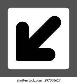 Arrow Down Left icon from Primitive Buttons OverColor Set. This rounded square flat button is drawn with black and white colors on a gray background.