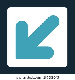 Arrow Down Left icon from Primitive Buttons OverColor Set. This rounded square flat button is drawn with blue and white colors on a dark blue background.