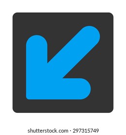 Arrow Down Left icon from Primitive Buttons OverColor Set. This rounded square flat button is drawn with blue and gray colors on a white background.