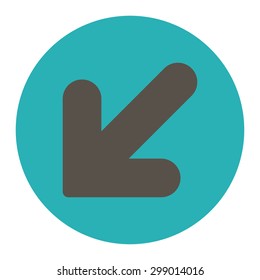 Arrow Down Left icon from Primitive Round Buttons OverColor Set. This round flat button is drawn with grey and cyan colors on a white background.