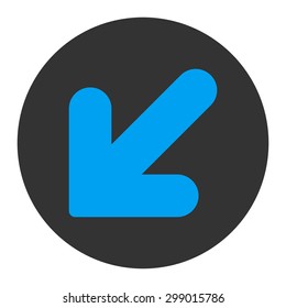 Arrow Down Left icon from Primitive Round Buttons OverColor Set. This round flat button is drawn with blue and gray colors on a white background.