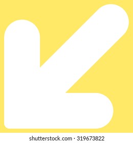 Arrow Down Left icon from Primitive Set. This isolated flat symbol is drawn with white color on a yellow background, angles are rounded.