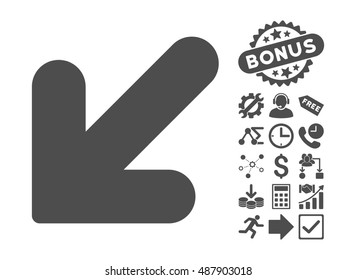 Arrow Down Left pictograph with bonus pictures. Vector illustration style is flat iconic symbols, gray color, white background.