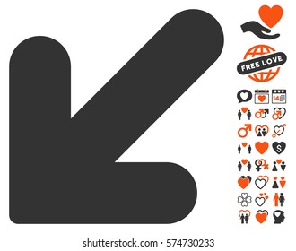 Arrow Down Left pictograph with bonus decorative icon set. Vector illustration style is flat iconic elements for web design, app user interfaces.