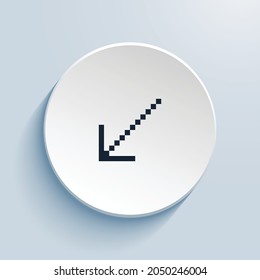arrow down left pixel art icon design. Button style circle shape isolated on white background. Vector illustration