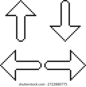 Flecha arriba abajo izquierda derecha icono negro-blanco Vector pixel art