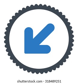 Arrow Down Left round stamp icon. This flat vector symbol is drawn with smooth blue colors on a white background.