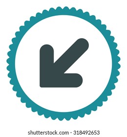 Arrow Down Left round stamp icon. This flat vector symbol is drawn with soft blue colors on a white background.