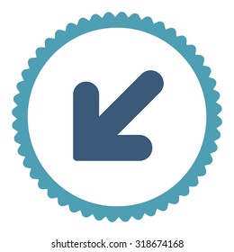 Arrow Down Left round stamp icon. This flat vector symbol is drawn with cyan and blue colors on a white background.