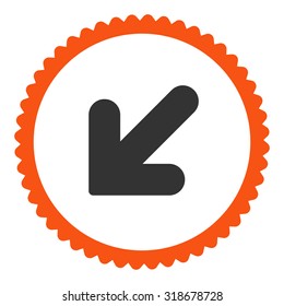 Arrow Down Left round stamp icon. This flat vector symbol is drawn with orange and gray colors on a white background.