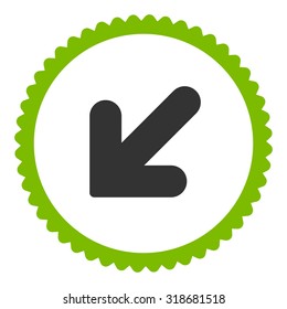 Arrow Down Left round stamp icon. This flat vector symbol is drawn with eco green and gray colors on a white background.