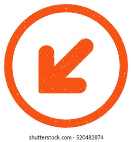 Arrow Down Left rubber seal stamp watermark. Icon vector symbol with grunge design and corrosion texture. Scratched orange ink emblem on a white background.