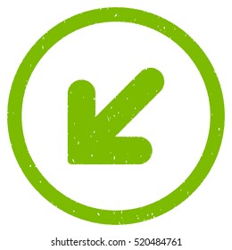 Arrow Down Left rubber seal stamp watermark. Icon vector symbol with grunge design and dust texture. Scratched eco green ink sign on a white background.