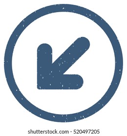 Arrow Down Left rubber seal stamp watermark. Icon vector symbol with grunge design and unclean texture. Scratched blue ink emblem on a white background.