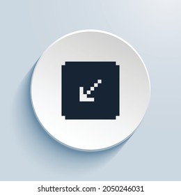 arrow down left square fill pixel art icon design. Button style circle shape isolated on white background. Vector illustration