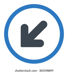 Arrow Down Left vector icon. This rounded flat symbol is drawn with smooth blue colors on a white background.