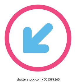 Arrow Down Left vector icon. This rounded flat symbol is drawn with pink and blue colors on a white background.