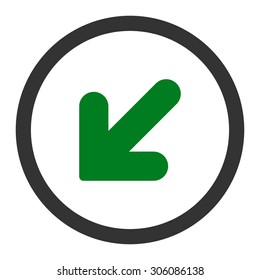 Arrow Down Left vector icon. This rounded flat symbol is drawn with green and gray colors on a white background.
