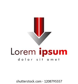 arrow down logo design red and white gradient color ,vector illustration graphic design
