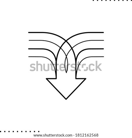 arrow down, merge vector icon in outline