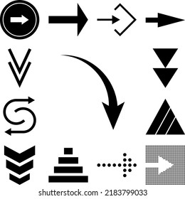 arrow, down, navigation icon in a collection with other items