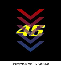 arrow down with number 46 symbol vector isolated on black background