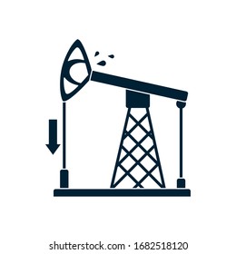 arrow down and oil pump icon over white background, silhouette style, vector illustration