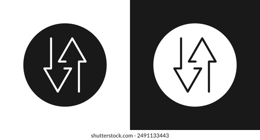 Flecha hacia arriba y hacia abajo en el Vector de conjunto de iconos de línea en blanco y negro.