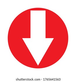 Arrow down on red circle vector icon