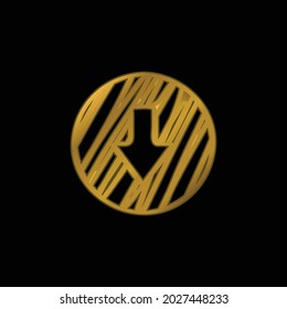Flecha abajo Esquema Círculo esbozado icono metálico chapado en oro o vector de logotipo