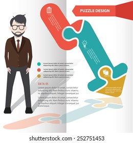 Arrow down puzzle info graphic design and character,clean vector
