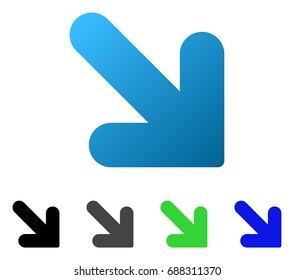 Arrow Down Right flat vector pictogram. Colored arrow down right gradiented, gray, black, blue, green pictogram variants. Flat icon style for application design.