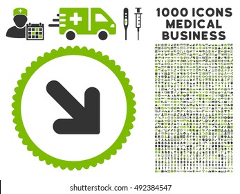 Arrow Down Right icon with 1000 medical business eco green and gray vector design elements. Set style is flat bicolor symbols, white background.