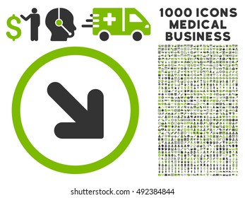 Arrow Down Right icon with 1000 medical business eco green and gray vector pictograms. Clipart style is flat bicolor symbols, white background.