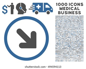 Arrow Down Right icon with 1000 medical commercial cobalt and gray vector pictographs. Design style is flat bicolor symbols, white background.