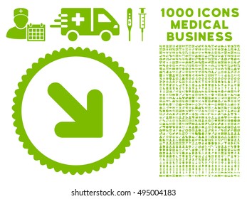 Arrow Down Right icon with 1000 medical commerce eco green vector pictograms. Clipart style is flat symbols, white background.
