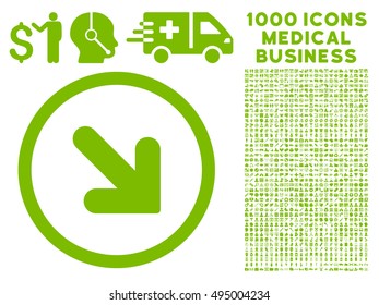 Arrow Down Right icon with 1000 medical commercial eco green vector design elements. Set style is flat symbols, white background.