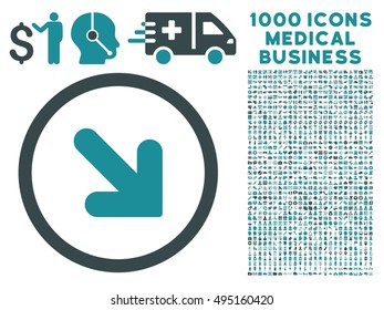 Arrow Down Right icon with 1000 medical commerce soft blue vector design elements. Set style is flat bicolor symbols, white background.