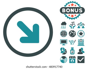 Arrow Down Right icon with bonus elements. Vector illustration style is flat iconic bicolor symbols, soft blue colors, white background.