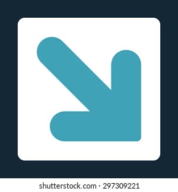 Arrow Down Right icon from Primitive Buttons OverColor Set. This rounded square flat button is drawn with blue and white colors on a dark blue background.