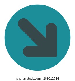 Arrow Down Right icon from Primitive Round Buttons OverColor Set. This round flat button is drawn with soft blue colors on a white background.