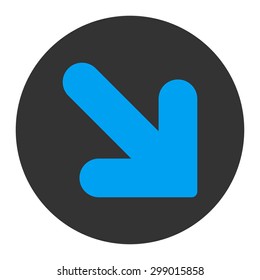 Arrow Down Right icon from Primitive Round Buttons OverColor Set. This round flat button is drawn with blue and gray colors on a white background.