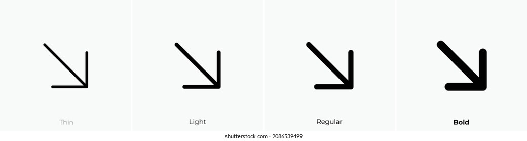 arrow down right icon. Thin, Light Regular And Bold style design isolated on white background