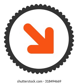 Arrow Down Right round stamp icon. This flat vector symbol is drawn with orange and gray colors on a white background.