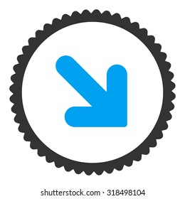Arrow Down Right round stamp icon. This flat vector symbol is drawn with blue and gray colors on a white background.